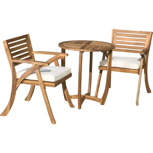 Coronado Acacia Wood Bistro Set Outdoor Garden Set 27.25 x 24 x 34.25 Inches 3 Pieces Teak Finish