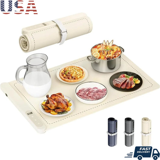 Graphene Electric Warming Mat Rapid Heating Food Tray with 6 Temperature Settings and Timer Portable Silicone Food Heater for Parties and Events