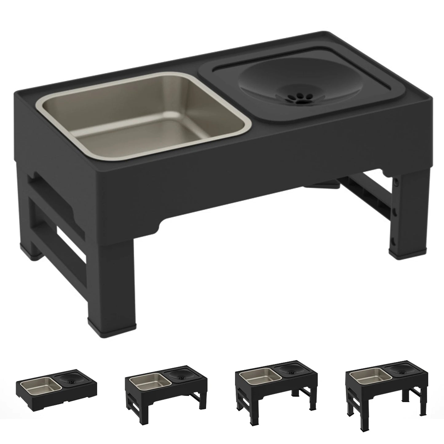 3 In 1 Pet Dog Stainless Steel Slow Feed Drinking Water Bowls Adjustable Height Large Pet Cat Dog Bowl Black