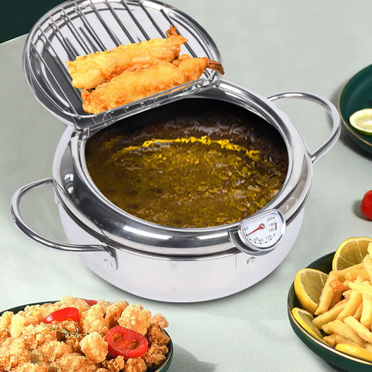 Deep Fryer Pot 304 Stainless Steel With Temperature Control And Lid Deep Frying Pan
