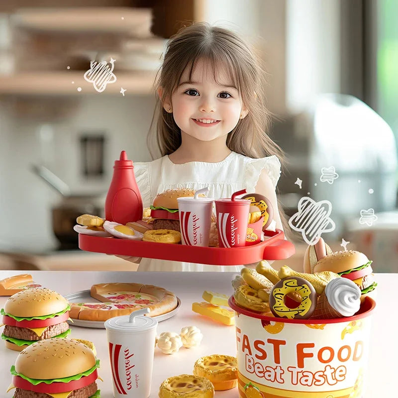Kid Kitchen Toy Set Hamburger Pizza Fries Pretend Play