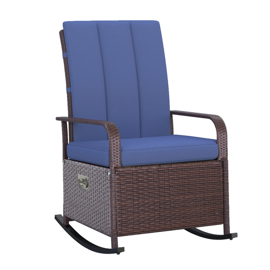 Adjustable Wicker Recliner Cushion Rocker Chair Pool Chaise Patio Lounge Outdoor