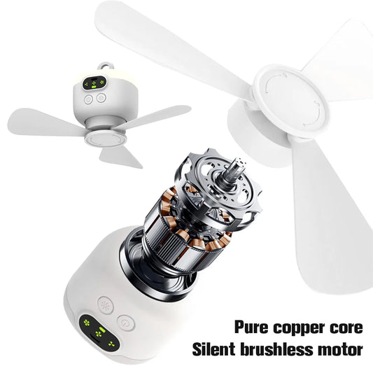 Portable Wireless Ceiling Fan Light Rechargeable Camping Fan with Remote Control for Outdoor Use