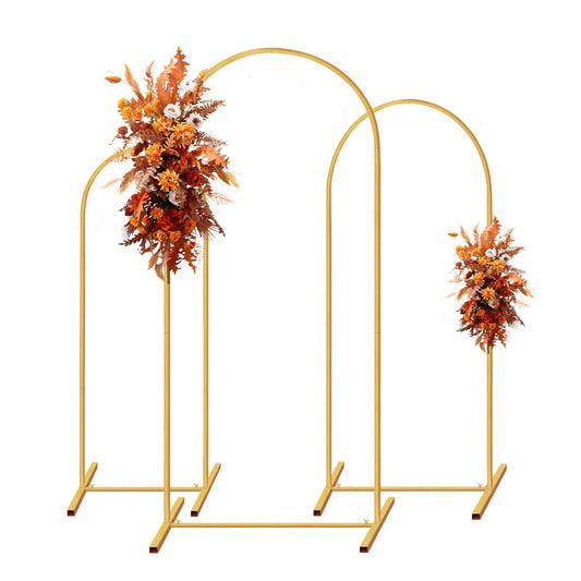 Arch Backdrop Stand Set of 3 Gold Metal Arch Stand Wedding Arch Frame Square Balloon Arch Stand for Birthday Party Baby Shower White