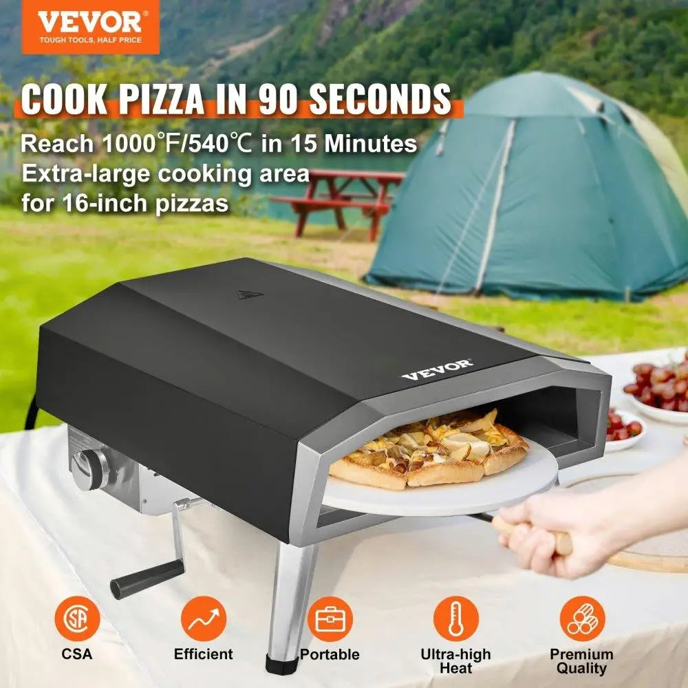 Outdoor 16 Inch Gas Pizza Oven Portable Stainless Steel 360 Rotating Stone Waterproof Cover Peel IR Thermometer Gas CSA