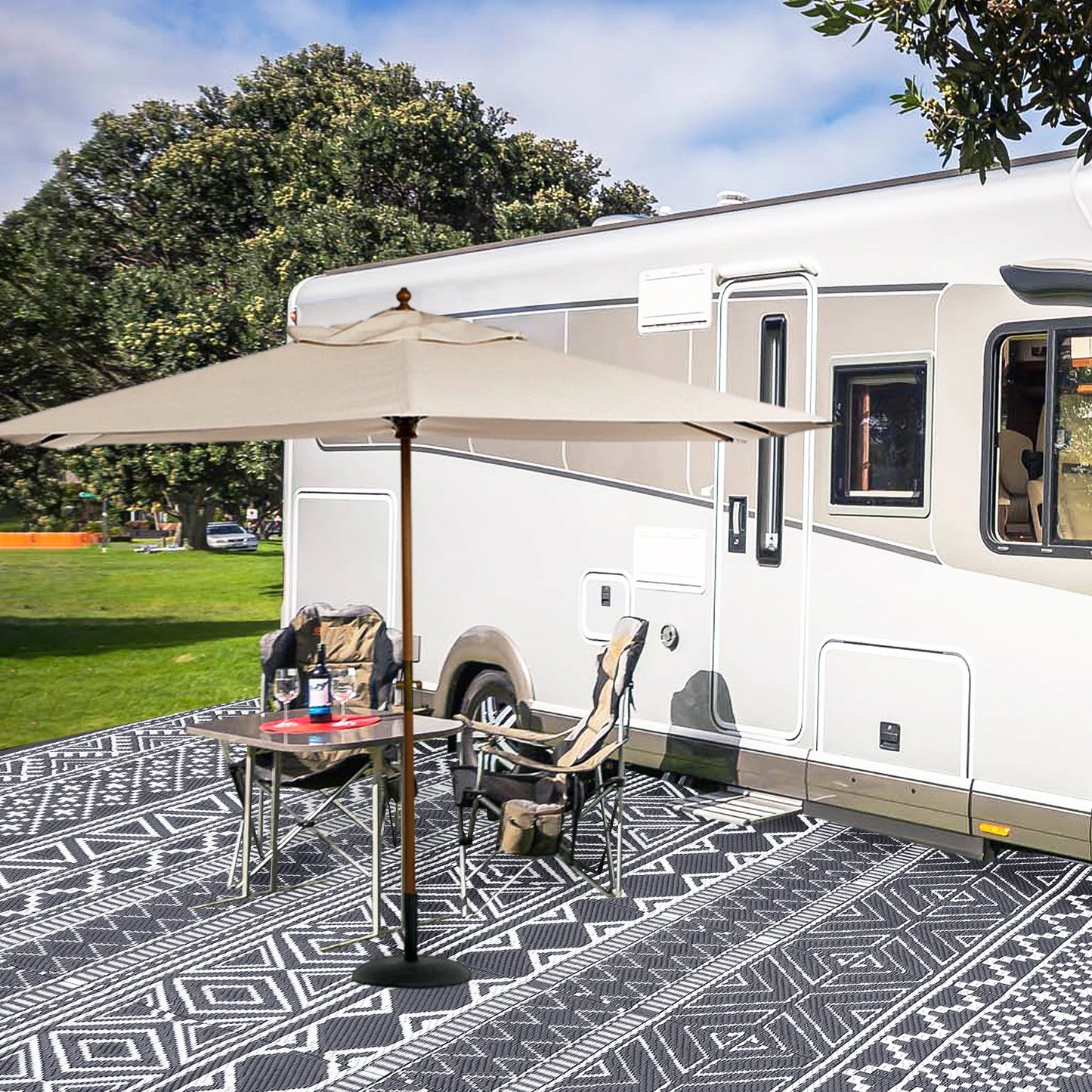 Outdoor Rug 5x8 Waterproof Reversible Patio Rug For Camper