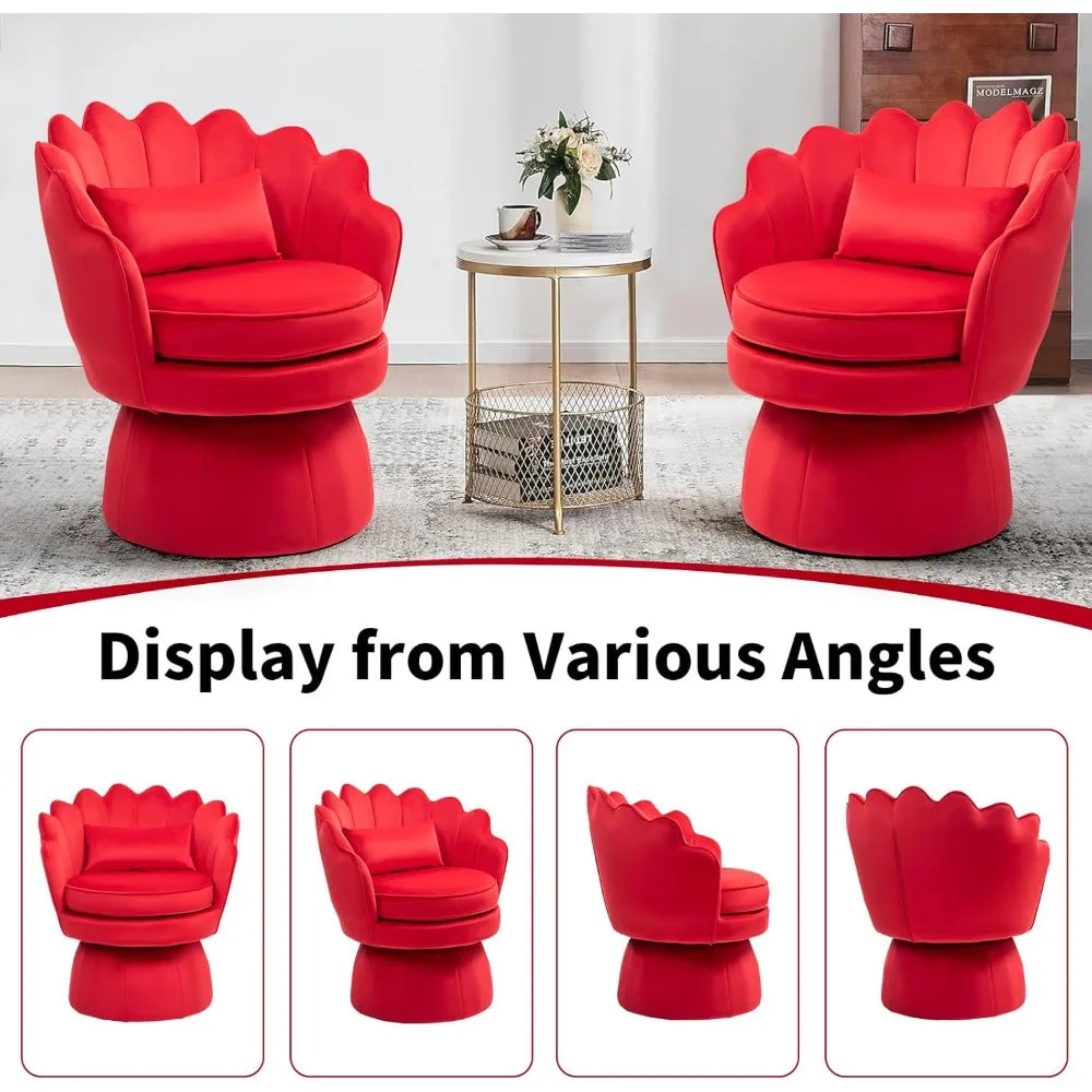 360° Swivel Accent Chair, Mid-Century Modern Velvet Barrel Chair, Comfy Shell Shape Arm Chair with Lumbar Pillow for Living Room