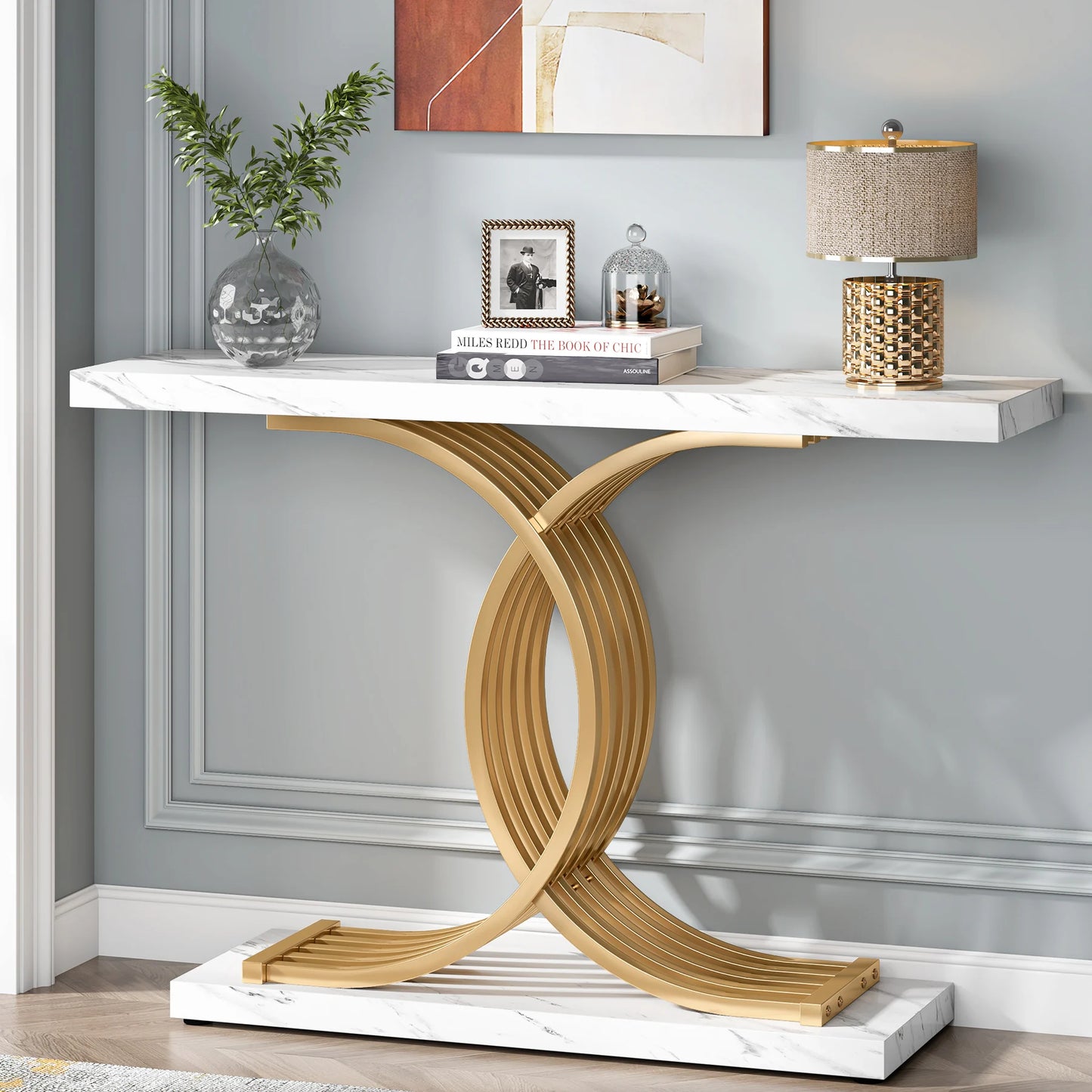 Tribesigns Gold Entryway Table 39 Inch Faux Marble Console