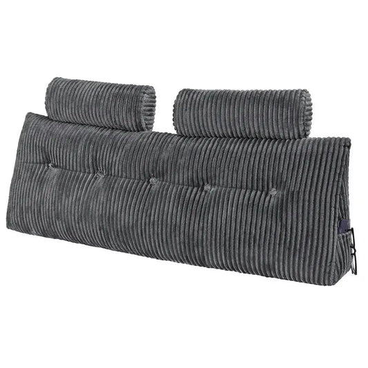 Cozy Queen Size Wedge Headboard Pillow with Side Pockets and Washable Flannel for Reading Gaming and Working in Bed Grey