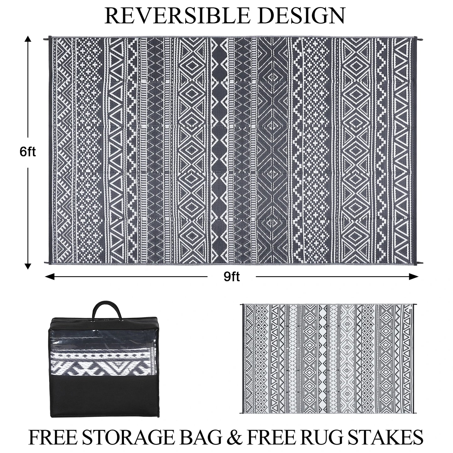 Outdoor Rug 5x8 Waterproof Reversible Patio Rug For Camper