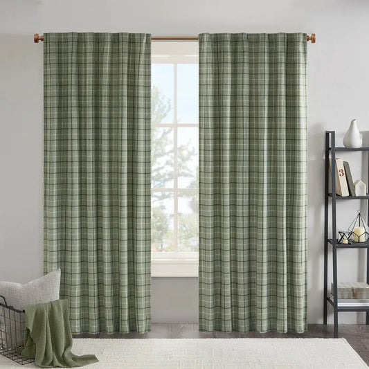 Green Plaid Curtain Panel With Fleece Lining 50x84