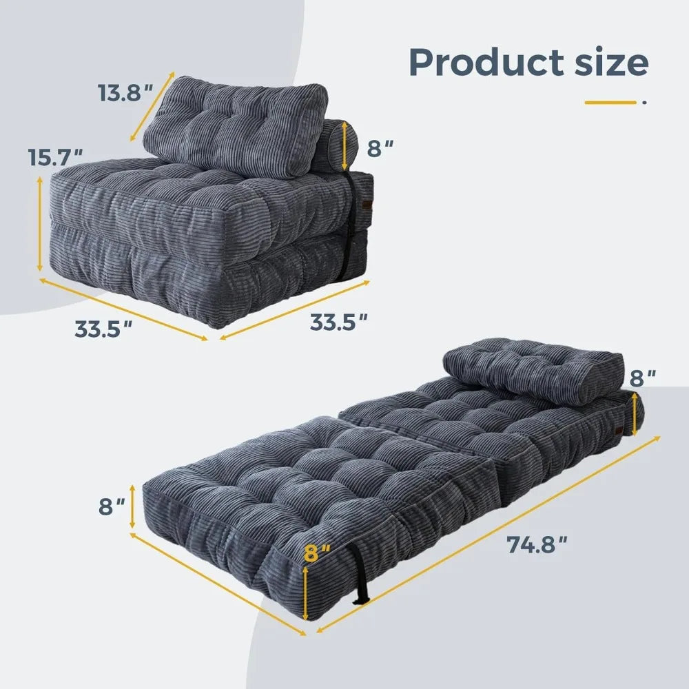 Portable Folding Sofa Bed Sleeper Chair With Back Support