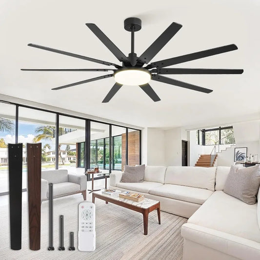 72 Inch Large Outdoor Ceiling Fan with Lights and Remote Control Black Finish 10 Blades 32W LED Light 3 Color Temperature 6 Speed Reversible DC Motor