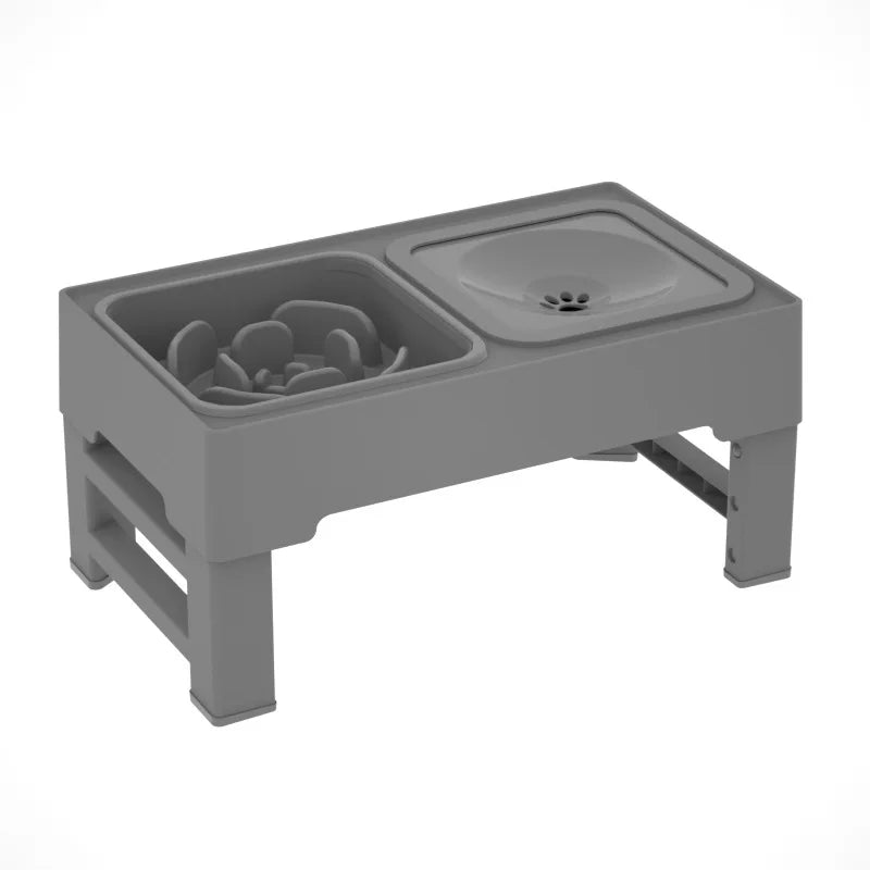 3 In 1 Pet Dog Stainless Steel Slow Feed Drinking Water Bowls Adjustable Height Large Pet Cat Dog Bowl Black