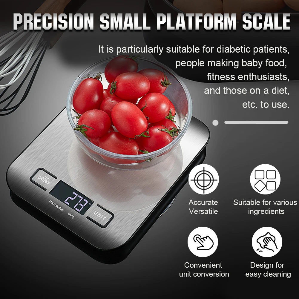 10kg Digital Kitchen Scale USB Charging LCD Display Stainless Steel Electronic Weighing Scale for Food Jewelry and Baking Tools