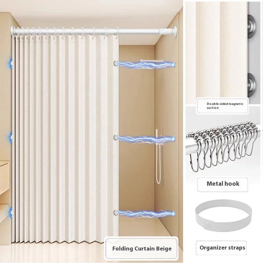 Bathroom Folding Linen Shower Curtain With Magnets