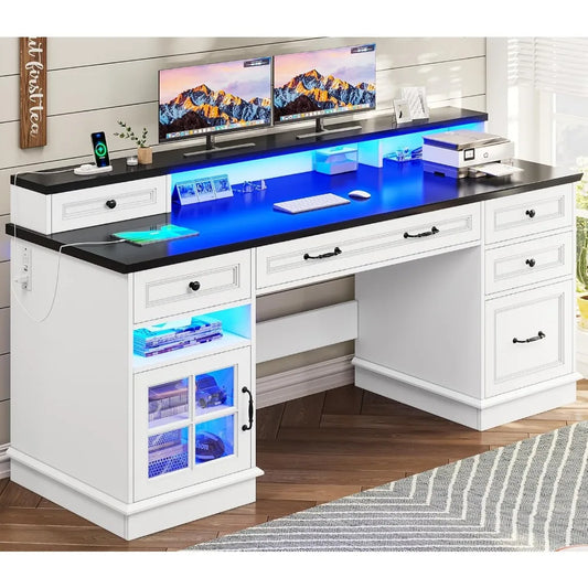 Executive Desk with File Drawer and Monitor Stand Home Office Desk with Drawers and Storage Cabinet Writing Desk