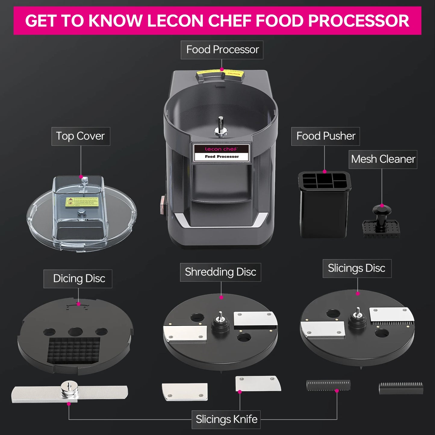 Lecon Chef 3 in 1 Electric Food Processor Vegetable Dicer