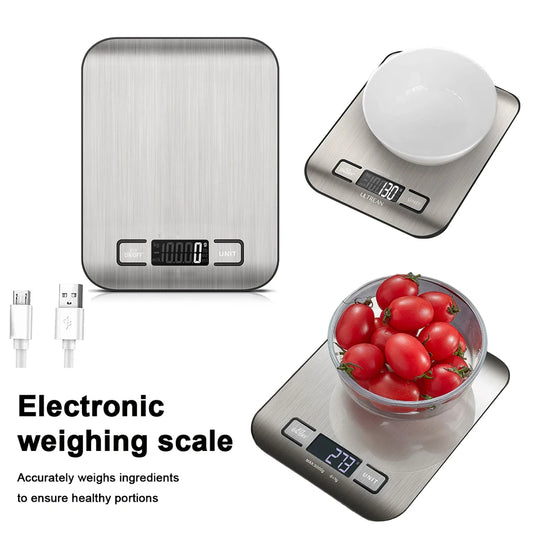 10kg Digital Kitchen Scale USB Charging LCD Display Stainless Steel Electronic Weighing Scale for Food Jewelry and Baking Tools